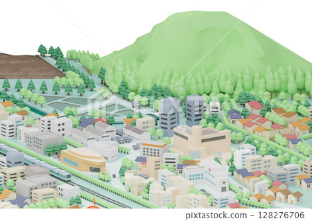 充滿活力的城市景觀與山脈 3（透明背景） 128276706