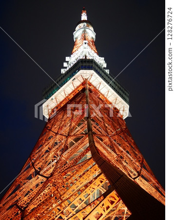 Looking up at Tokyo Tower at night 1 128276724