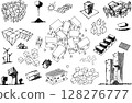 hand drawn architectural sketches of urban ideas and city structures and parts of the city and architecture and fantastic buildings and photovoltics and alternative energy ideas 128276777