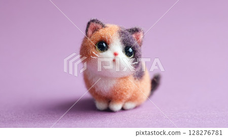 cute little cat figure made of felt for playful decoration and creative craft ideas 128276781