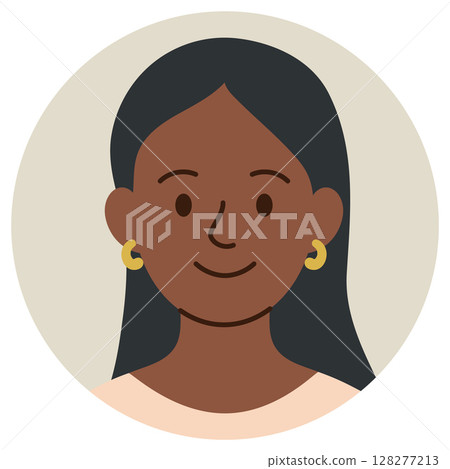 Avatar of smiling young black woman with long hair and earrings isolated on pastel background 128277213