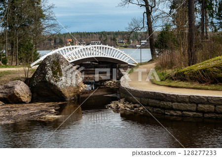 White arched bridge. White arched bridge. 128277233