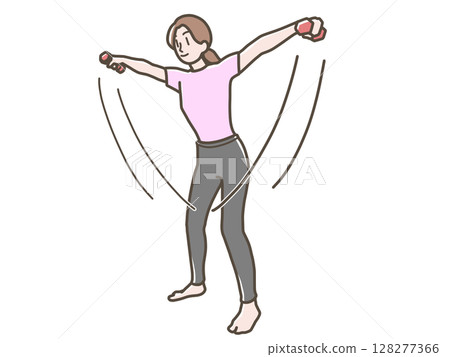 Illustration of a woman doing dumbbell exercises 128277366