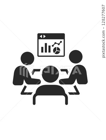 Business meeting with a computer displaying graphs on a white background 128277607
