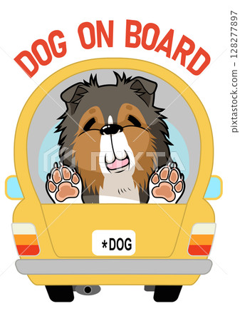 A dog is riding in a car with a happy smile 128277897