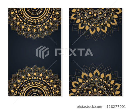 Golden Mandala Business Card Templates, Vector Illustration Set 128277901