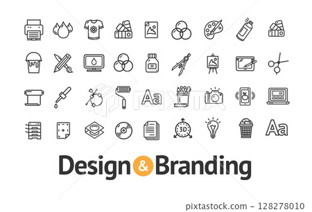 Design and Branding Sign Black Thin Line Icon Set. Vector 128278010