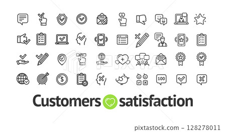 Customers Satisfaction Sign Black Thin Line Icon Set. Vector 128278011