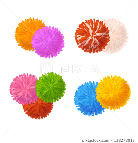 Realistic Detailed 3d Colorful Pom Poms Different Composition Set. Vector Realistic Detailed 3d Colorful Pom Poms Different Composition Set. Vector 128278012