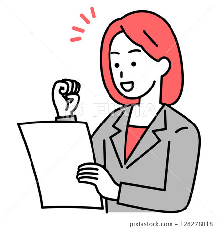 A woman in a suit is happy to see documents A woman in a suit is happy to see documents 128278018