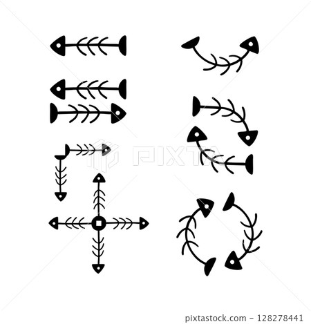 Hand drawn Fishbone Arrow Icons Set 128278441