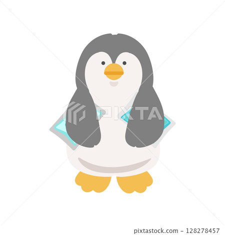 Penguin holding ice pack under his arm - Heat stroke prevention illustration 128278457