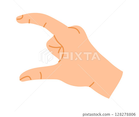 Cartoon hand performing a small amount gesture, pinching thumb and index finger together, effectively symbolizing a tiny or insignificant quantity in a playful and expressive manner 128278806