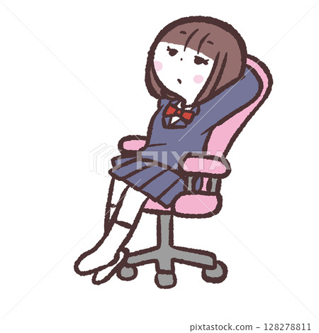 Illustration of a female student sitting unmotivated on a chair 128278811