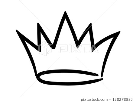 Simple, black and white line art illustration of a crown symbolizing monarchy, power, achievement and victory, drawn with a childlike aesthetic 128278883