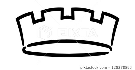 Hand drawn illustration featuring a basic crown, representing monarchy, power, and leadership through bold lines and a minimalist design, capturing the essence of royalty and authority Hand drawn illustration featuring a basic crown, representing monarchy, power, and leadership through bold lines and a minimalist design, capturing the essence of royalty and authority 128278893