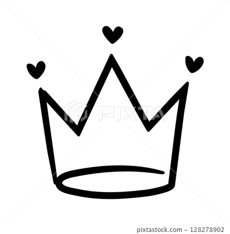 Simple, hand drawn crown adorned with hearts, symbolizing love, royalty, and affection, perfect for design projects related to romance, celebrations, and leadership 128278902
