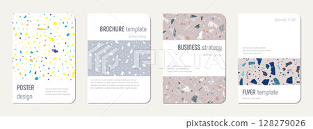 School diary cover design. Terrazzo abstract background made of natural stones, granite, quartz and marble. Venetian terrazzo texture school diary template. School diary cover design. Terrazzo abstract background made of natural stones, granite, quartz and marble. Venetian terrazzo texture school diary template. 128279026