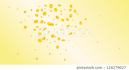 Thai baht coins falling. Gold scattered THB coins. Thailand money. Jackpot wealth or success concept. Wide vector illustration. 128279027