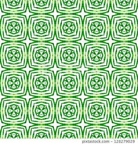 Textile ready overwhelming print, swimwear fabric, wallpaper, wrapping. Green delightful boho chic summer design. Oriental arabesque hand drawn border. Arabesque hand drawn design. 128279029