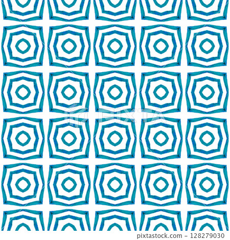 Watercolor ikat repeating tile border. Blue optimal boho chic summer design. Ikat repeating swimwear design. Textile ready worthy print, swimwear fabric, wallpaper, wrapping. Watercolor ikat repeating tile border. Blue optimal boho chic summer design. Ikat repeating swimwear design. Textile ready worthy print, swimwear fabric, wallpaper, wrapping. 128279030