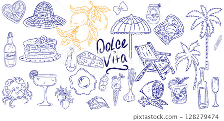 hand drawn vector doodle set with summer objects hand drawn vector doodle set with summer objects 128279474