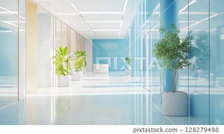 Explore Fresh Ambience Of Hallway, Clean Interior Space With Natural Light And Plants Explore Fresh Ambience Of Hallway, Clean Interior Space With Natural Light And Plants 128279498