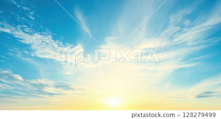 Sky Landscape Captures Gentle Clouds Float with Sunlight and Gradient Color Sky Landscape Captures Gentle Clouds Float with Sunlight and Gradient Color 128279499