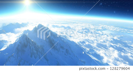 sky Meets Snowy Mountains under Sunlight with cloud, Earth Atmosphere View 128279604