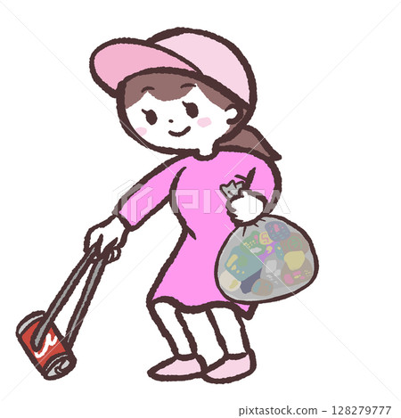 Illustration of a woman picking up trash 128279777