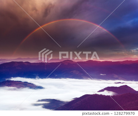 summer rainbow in mountains summer rainbow in mountains 128279970