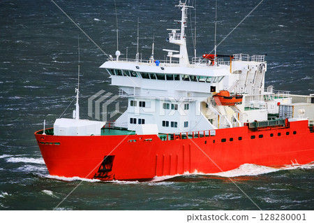 Ship in the sea on stormy day Ship in the sea on stormy day 128280001