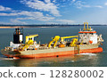 Suction hopper dredger vessel at work. 128280002
