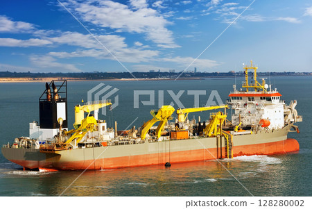 Suction hopper dredger vessel at work. 128280002