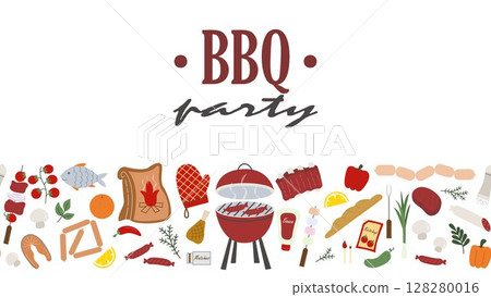 Horizontal bbq party banner vector graphic 128280016