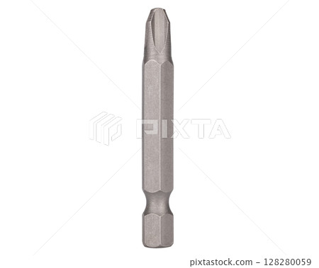 Phillips screwdriver bit on white background Phillips screwdriver bit on white background 128280059