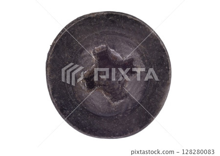 Worn Cross Recessed Screw Head Macro Shot 128280083