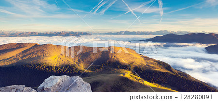 Amazing sunset in the mountains 128280091