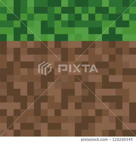 Pixelated Ground Background. Soil and Grass Pixel Cover, Wallpaper. Vector Illustration. 128280345