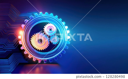 vibrant image of interconnected gears symbolizing collaborative AI, glowing with dynamic light vibrant image of interconnected gears symbolizing collaborative AI, glowing with dynamic light 128280498