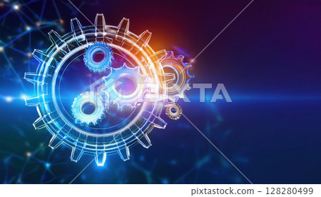 vibrant image of glowing gears symbolizing collaborative AI technology, interconnected and dynamic vibrant image of glowing gears symbolizing collaborative AI technology, interconnected and dynamic 128280499