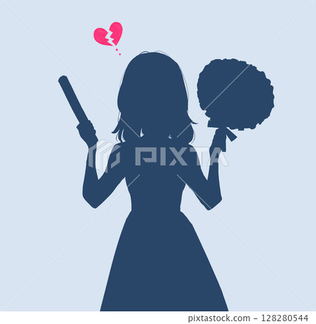 A woman holding a fan and glow sticks, a broken heart, silhouette 128280544