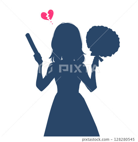 A woman holding a fan and glow sticks, a broken heart, silhouette 128280545