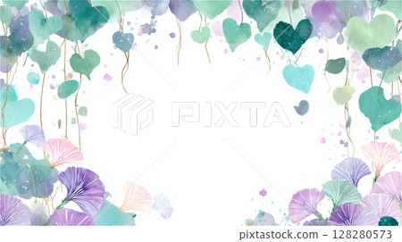 夢幻般的夏日相框，水彩畫心與牽牛花 128280573