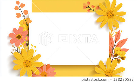 明亮的流行設計，角落裝飾著黃色和橙色的花朵 128280582