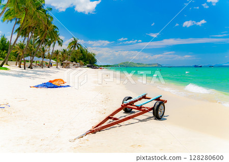 Turquoise sea and white sand. Turquoise sea and white sand. 128280600
