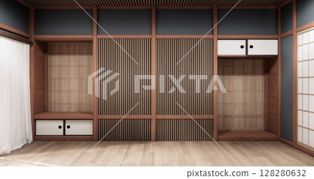Tokonoma wall design Living room interior cleaning room Japanese traditional style. 3D rendering 128280632
