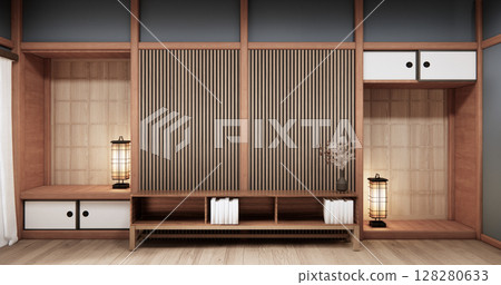 Tokonoma wall design Living room interior cleaning room Japanese traditional style. 3D rendering 128280633