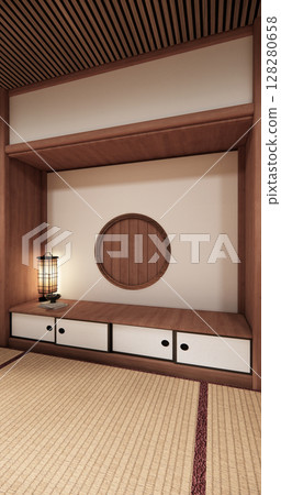 Tatami mat floor, room japanese traditional style. 3D rendering 128280658