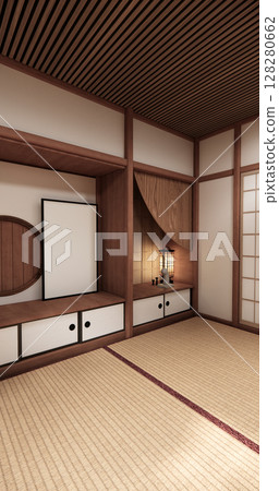 Tatami mat floor, room japanese traditional style. 3D rendering Tatami mat floor, room japanese traditional style. 3D rendering 128280662